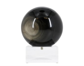 Large Tiger's Eye Sphere Specimen Mounted on Clear Arcylic Stand - Natural Geological Sculpture