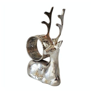 Vintage Chrome Stag Deer Napkin Holder Rings - Set of 8