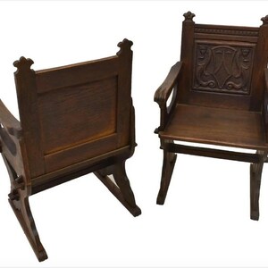 Antique American Renaissance Revival Carved Oak Armchair / Chair a Pair image 2