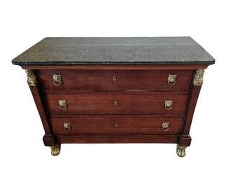 Antique French Restoration Period Empire Style Mahogany Chest Of Drawers Commode Early 19th Century