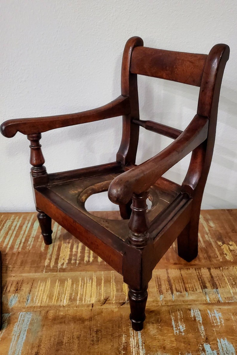 18th/19th Century Georgian Period Country English Mahogany Child Elbow Potty Chair Decorative Furniture image 3