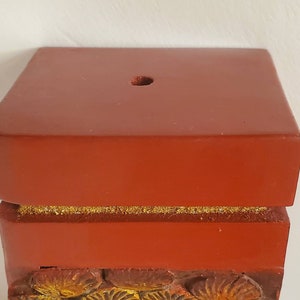 Vintage Chinese Red Lacquer Gilt Painted Hand Carved Wooden Figural Architectural Element Incense Burner Stand image 8