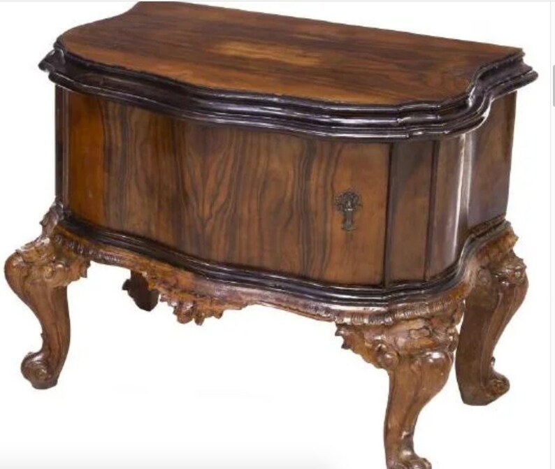 Vintage Venetian Baroque Hand Carved Highly Figured Burl Walnut Bedside Cabinet / End Table Pair image 7