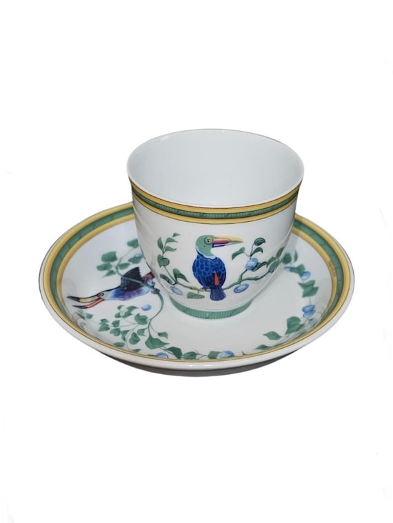 Hermes Paris Toucan Limoges Porcelain Small Cup Bowl & Dish Plate