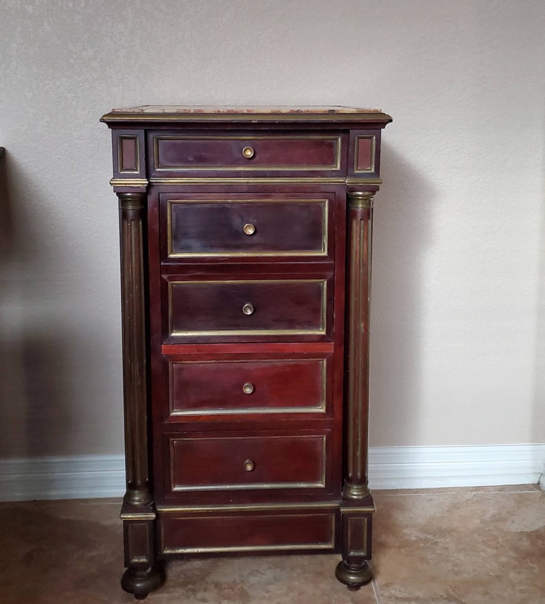 Antique French Louis XVI Style Napoleon III Second Empire Period Brass Mounted Mahogany Bedside Cabinet Nightstand / End Table image 2