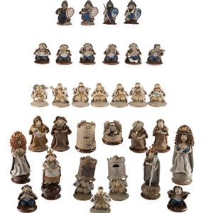 Rare Doug Anderson Early Medieval Hand Sculpted and Painted Chess Set, San Francisco, Circa 1981