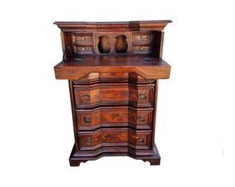 Vintage Italian Mobili d'Arte by Confalonieri Fernando Signed Baroque Style Fall-front Bureau Butlers Secretary Desk Tall Chest Of Drawers