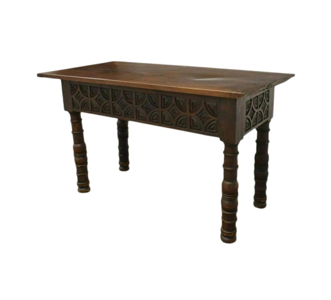 Rare Spanish Colonial Era Baroque Period Geometric Carved Walnut Plank ...