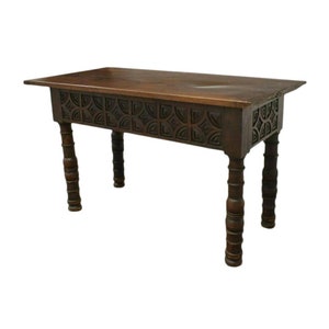 Rare Spanish Colonial Era Baroque Period Geometric Carved Walnut Plank Top Refectory Table - Antique Large Console Server Early 18th Century