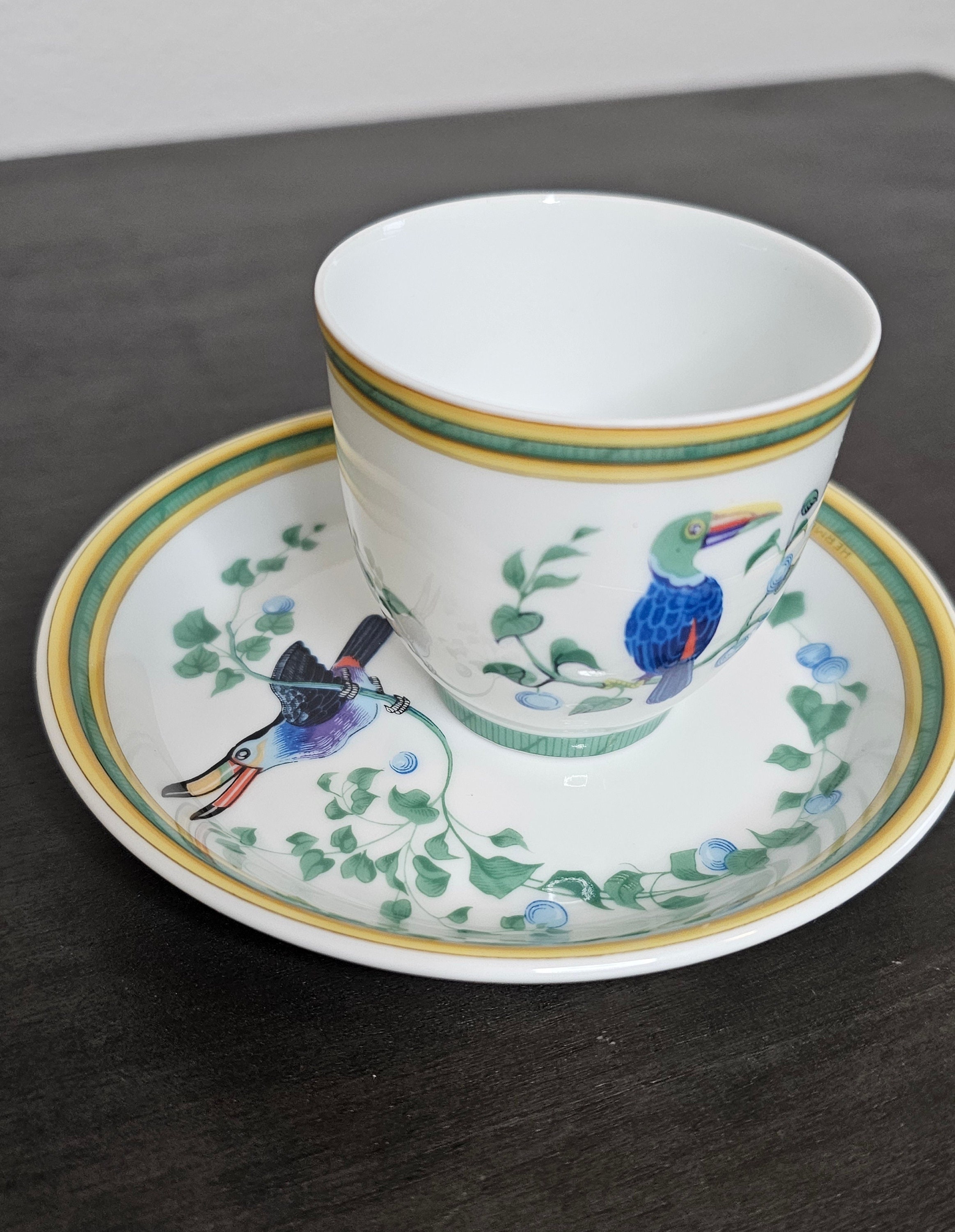 Hermes Paris Toucan Limoges Porcelain Small Cup Bowl & Dish Plate