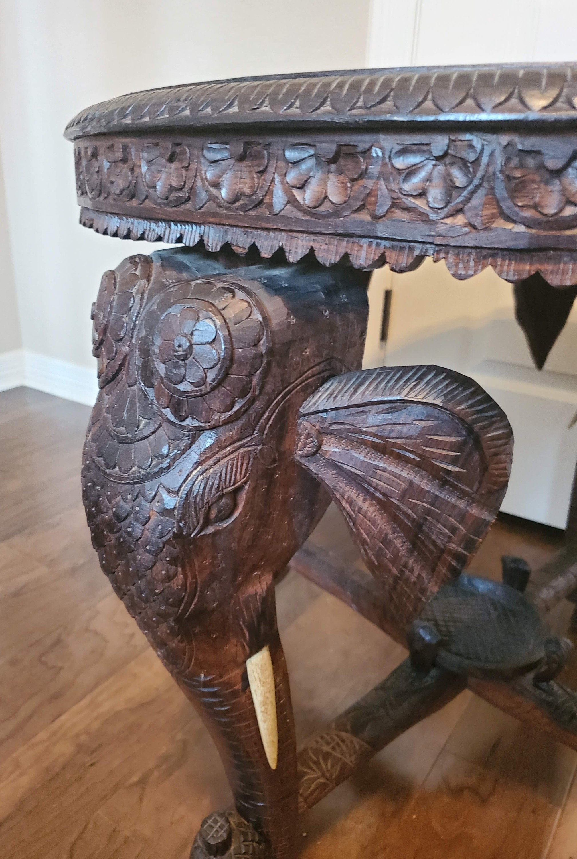 Antique Anglo-indian Carved Elephant Head Sculptural Occasional