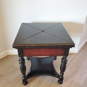 Seven Seas Collection by Hooker Furniture Morphing Envelope Cards Games Side Table, Ebonized Distressed Painted Rich Wine & Ox Blood Leather image 9
