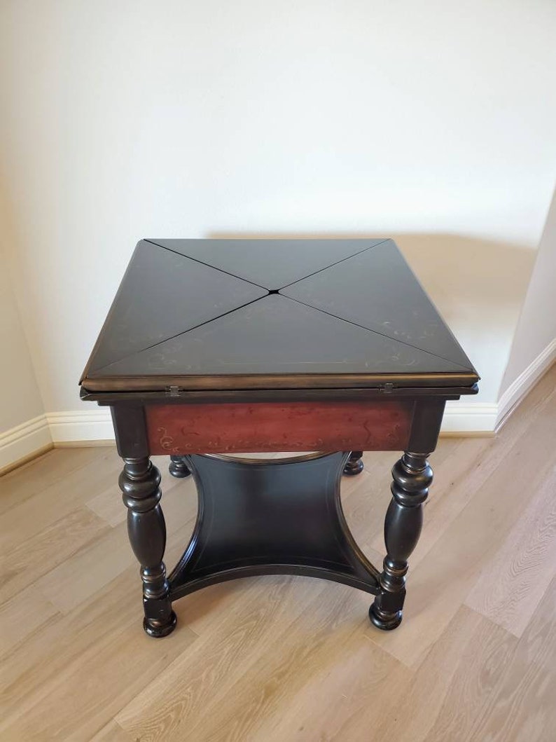 Seven Seas Collection by Hooker Furniture Morphing Envelope Cards Games Side Table, Ebonized Distressed Painted Rich Wine & Ox Blood Leather image 9