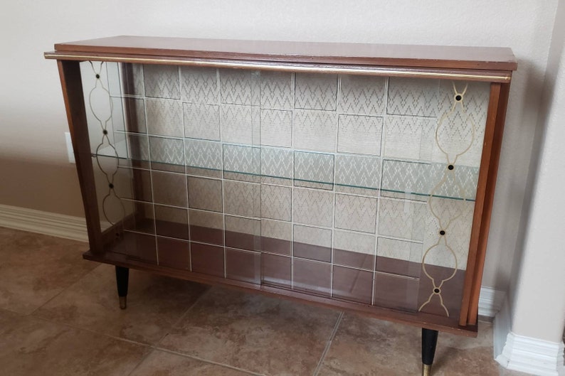 1950 S Retro Mid Century Modern Cabinet With Sliding Glass Doors