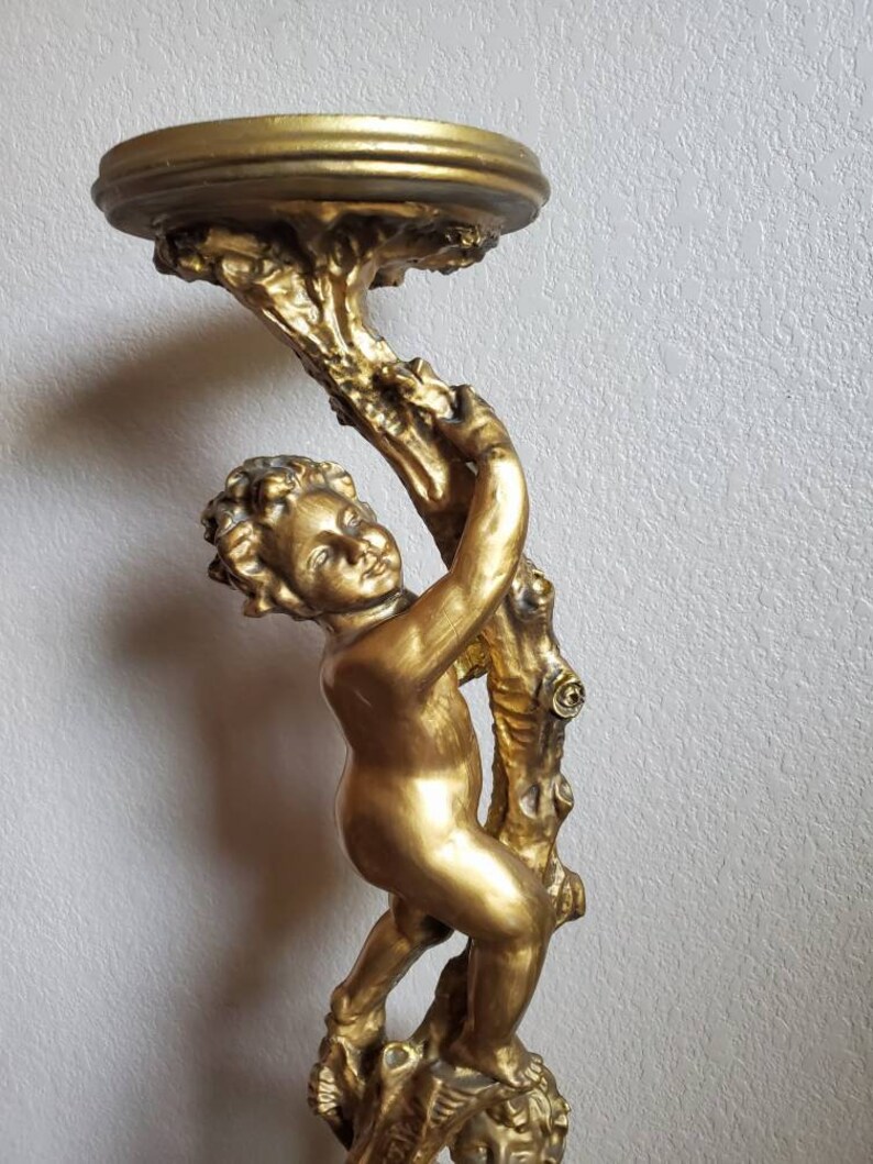 Italian Gilded Two Putti Climbing Tree Pedestal Table Stand image 4