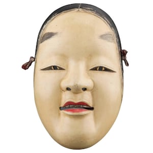 Antique Japanese Theater Hand Carved Painted Wood Noh Mask Ko-Omote image 1