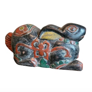 Large Antique Indonesian Balinese Carved Polychrome Wooden Rabbit Figure Folk Art Sculpture