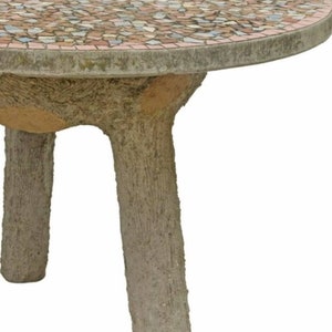 Vintage Emile Taugourdeau French Tile Mosaic Top Faux Bois Concrete Garden Table image 5