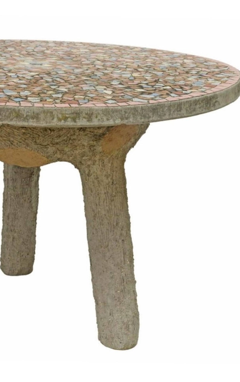 Vintage Emile Taugourdeau French Tile Mosaic Top Faux Bois Concrete Garden Table image 5