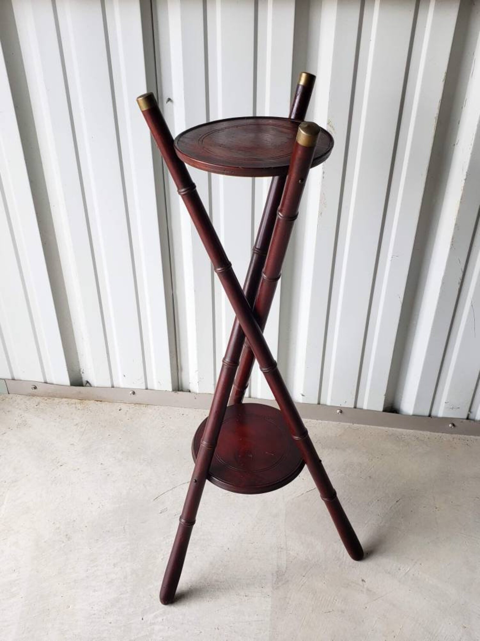 Antique Faux Bamboo Tiered Tripod Plant Stand Side Pedestal Etsy