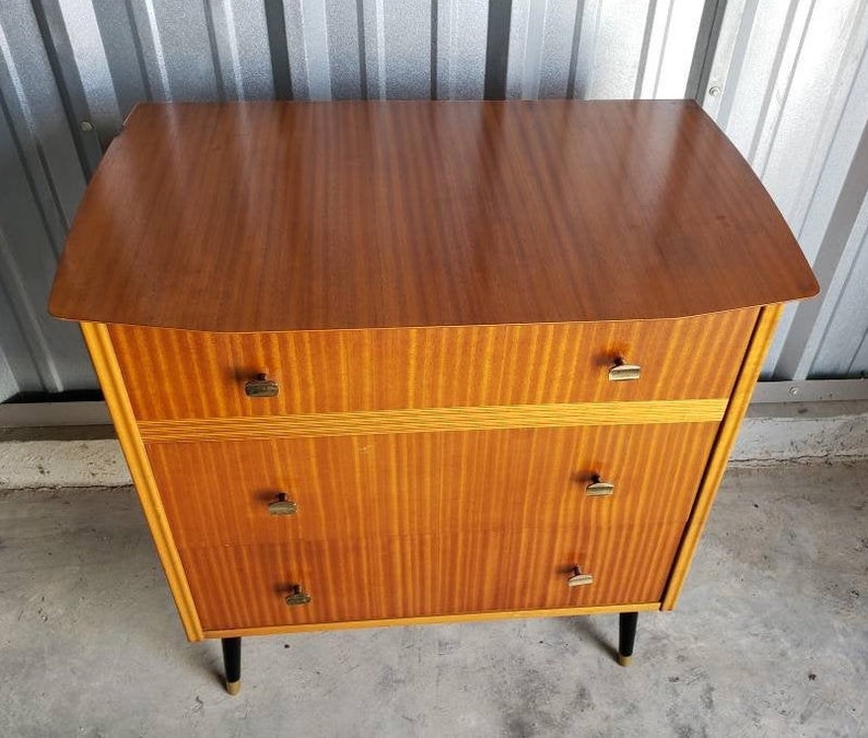 1950 S Retro Mid Century Modern Zebra Wood Chest Of 3 Drawers