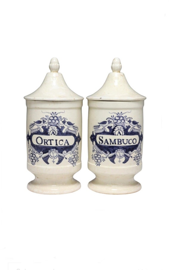 Pair of Majolica Apothecary Jars Pair of Majolica Apothecary Jars