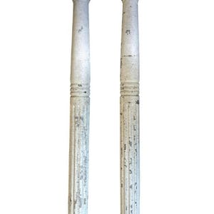 Antique American Victorian Architectural Salvage Painted Wooden Column Pillar Pair Chic White Weathered Chippy Paint Patina 19th Century