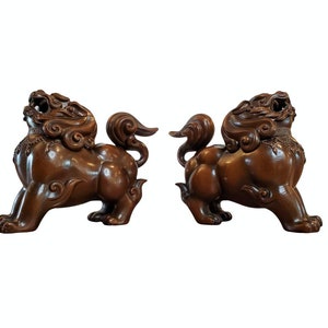 Japanese Takaoka Bronze Signed Luduan Foo Dog Incense Burner Censer Pair image 1