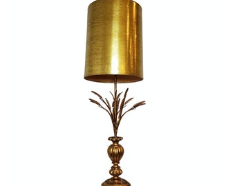 Mid Century Modern Coco Chanel Style Hollywood Regency Sculptural Gilt Wheat Foliate Table Lamp