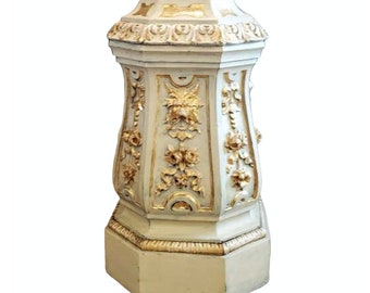 Magnificent Antique French Louis XVI Style Painted Carved Gilt Wood Pedestal Stand