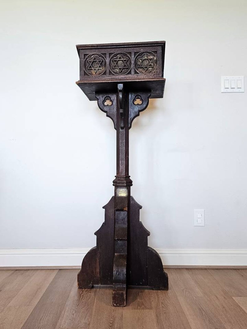 Large Antique Gothic Revival Carved Oak Religious Church Altar Synagogue Lectern Book Stand Podium image 5