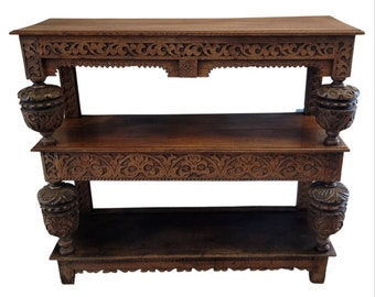 Rare 16th/17th Century Elizabethan Carved Oak Three-tier Court Cupboard Antique Period Sideboard Buffet Server