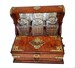 19th Century English Victorian Campaign Style Tiger Oak Triple Crystal Decanter Tantalus 