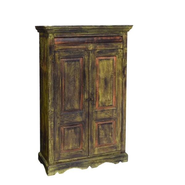 19th C. Dutch Colonial Polychrome Teak Wood Antique Kitchen Cabinet