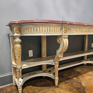 Large Vintage French Louis XVI Style Painted Parcel Gilt Console Table Sideboard Server image 4