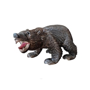 Large Antique Black Forest Carved Wood Bear Figure Folk Art Sculpture 19th Century