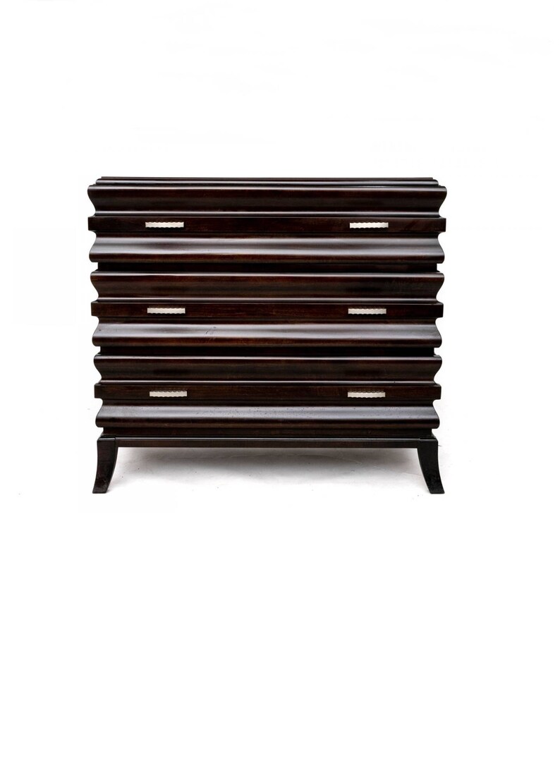 Hickory White Bachelor's Chest Of Three Drawers in Ebony, Modern Sculptural Style image 1