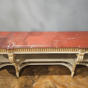 Large Vintage French Louis XVI Style Painted Parcel Gilt Console Table Sideboard Server image 3