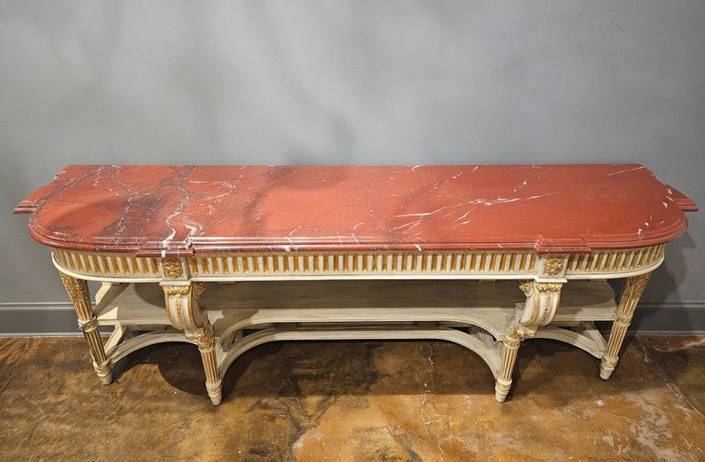 Large Vintage French Louis XVI Style Painted Parcel Gilt Console Table Sideboard Server image 3