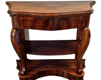 Antique French Louis Philippe Period Burled Walnut Tiered Console Table Mid-19th Century