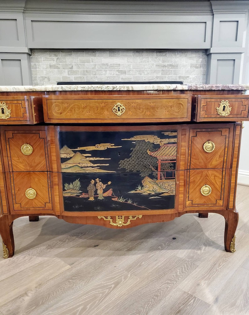 19th Century French Transition Chinoiserie Chest Of Drawers Commode or Sideboard image 6