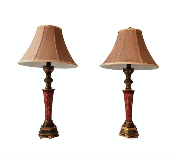 JB Hirsch Signed Contemporary Table Lamp Pair in Faux Applied