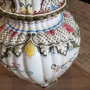 Monumental Italian Porcelain Hand Painted Fiori Urn Floor Vase, Signed, D.P. Italy, Artist M Dalla Costa image 4