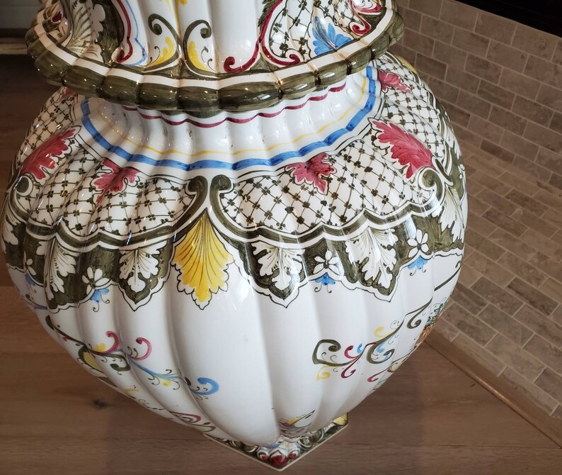 Monumental Italian Porcelain Hand Painted Fiori Urn Floor Vase, Signed, D.P. Italy, Artist M Dalla Costa image 4