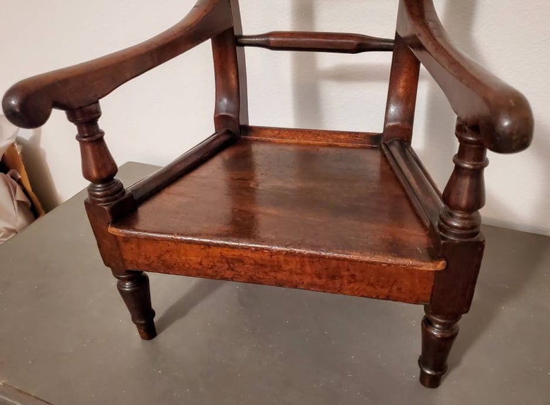 18th/19th Century Georgian Period Country English Mahogany Child Elbow Potty Chair Decorative Furniture image 7