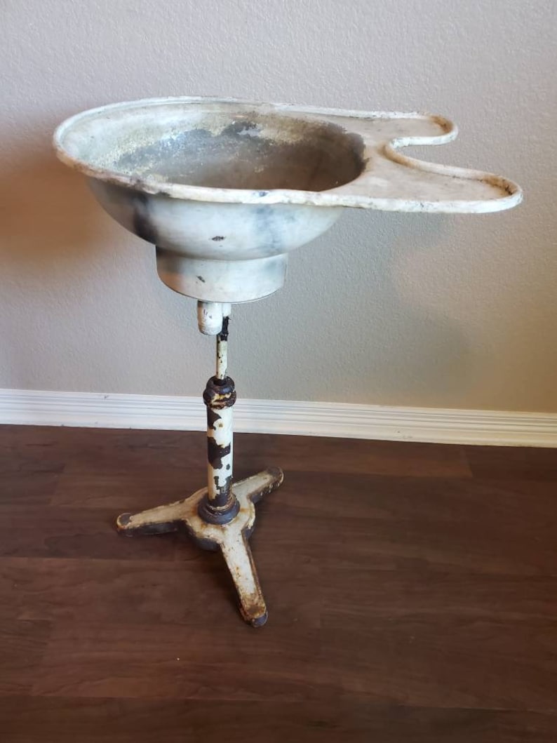 Antique Dentist Office Tooth Cuspidor Spit Bowl Pedestal Stand, 19th Century, Birdbath Garden Planter Spittoon Ice Bucket Cast Iron Toleware image 2