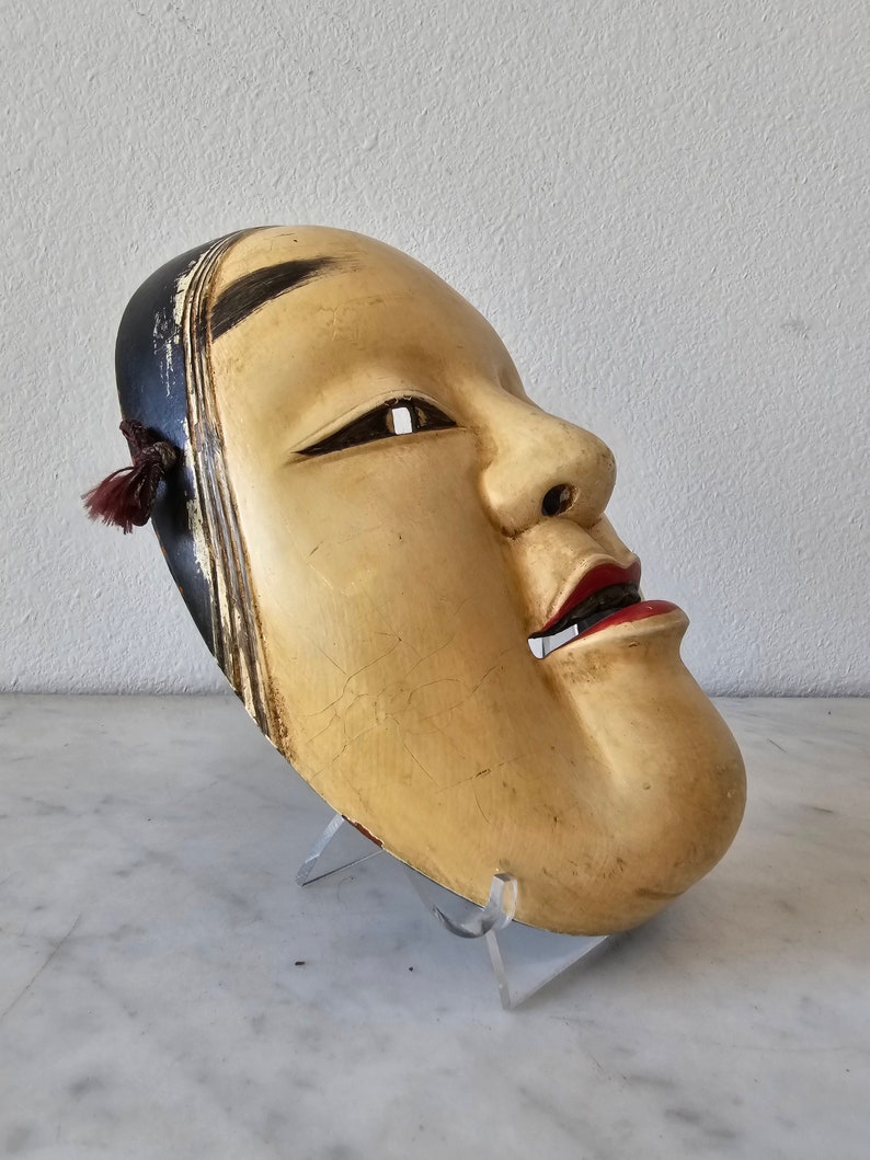 Antique Japanese Theater Hand Carved Painted Wood Noh Mask Ko-Omote image 7