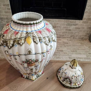 Monumental Italian Porcelain Hand Painted Fiori Urn Floor Vase, Signed, D.P. Italy, Artist M Dalla Costa image 8
