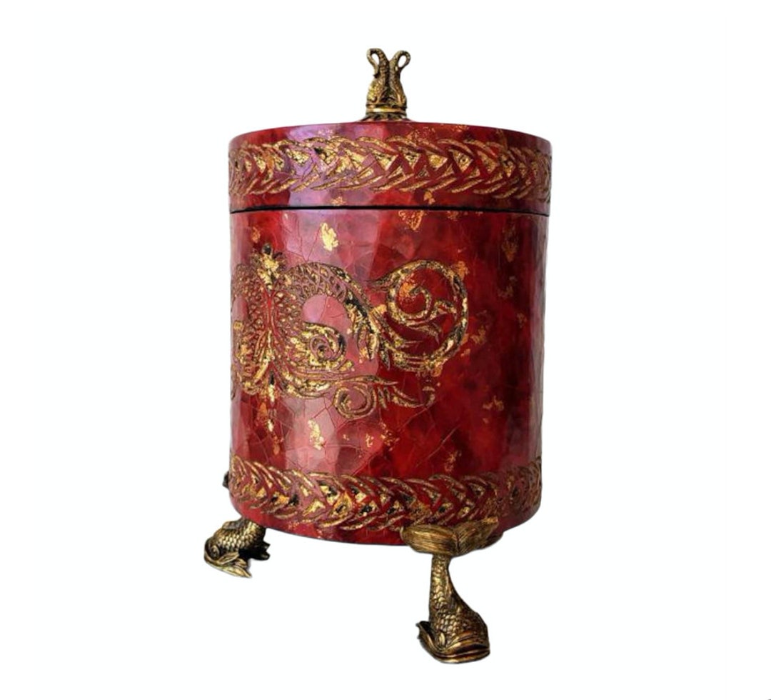 Maitland-smith Red Partial Gilt Decorative Table Box - Etsy