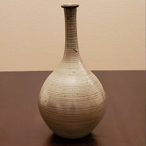 Scarce Antique Japanese Edo Period Seto Ware Glazed Green Striped Ceramic Bottleneck Wine Bottle Vase 18th Century image 3